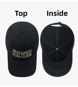 Top and interior view of tactical cotton baseball cap with military embroidery detail