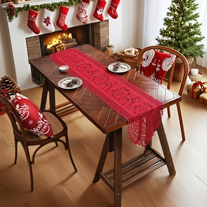 Christmas Lace Table Runner Hollow Out Floral Crochet With Tassels Holiday Party Dining Table Decor Elegant American Style