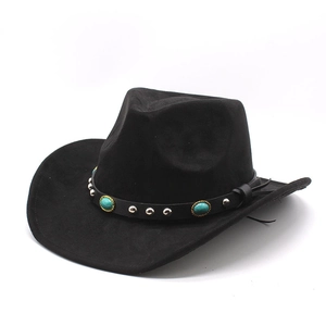 Chapeau de cowboy western noir classique avec bande en cuir ornée de turquoise et argent