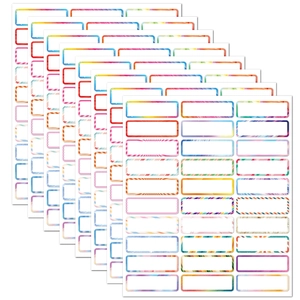 Étiquettes de nom imperméables pour enfants avec cadres rectangulaires multicolores