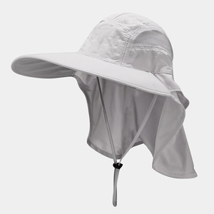 Close-up of the breathable mesh panel and sun protection neck flap on a hiking hat
