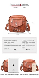 Spécifications de taille détaillées du sac à bandoulière rétro en cuir PU marron