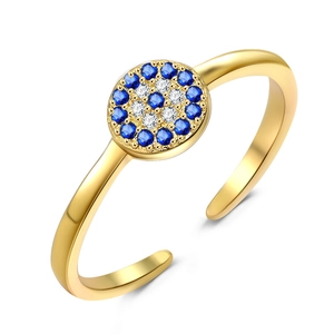 Gold-plated Evil Eye open ring featuring blue and white zircon cluster embellishment