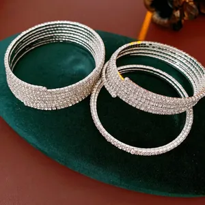 Elegant multi-layer rhinestone stretch bracelet with silver-tone finish and crystal stones