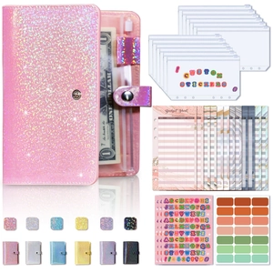 Glitter Faux Leather A6 Budget Binder Notebook With Zipper Envelopes Budget Sheets And Stickers For Cash Budgeting