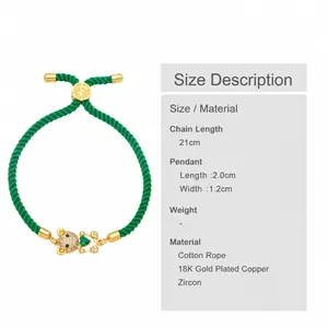 Size guide for bear charm bracelet with 21cm cord and 2.0x1.2cm 18K gold-plated pendant