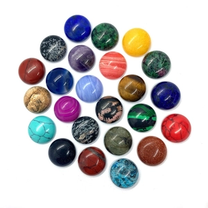 Polished round natural gemstone cabochons including tiger eye and amethyst for DIY jewelry