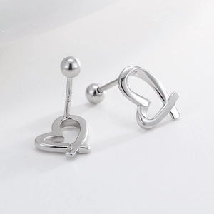Polished S925 sterling silver irregular heart stud earrings with secure screw ball back