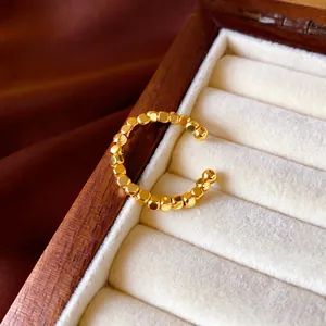Geometric Open Ring Gold Plated Copper Cube Bead Minimalism Adjustable Fashion Jewelry For Women