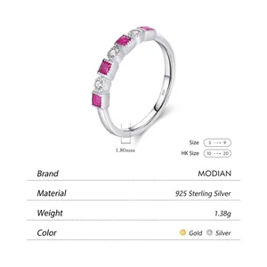 S925 sterling silver ring with princess cut red stones and white zircons in gold and silver