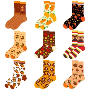 Thanksgiving Crew Socks Cotton Blend Turkey Pumpkin Maple Leaf Print Autumn Winter Festive Fashion For Men Women