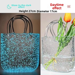 Luminous creative glass handbag vase showing day and night contrast with tulip decoration