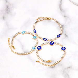 Titanium Steel Evil Eye Bracelet For Women Zirconia Inlaid Gold Plated Star Oval Round Charm Adjustable Chain Bracelet Jewelry