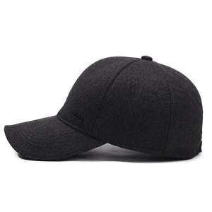 Dark grey wool-like baseball cap for men featuring a warm thickened texture and metal logo