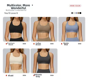 Detailed grid showing multi-color sports bras in high-elasticity seamless fabric