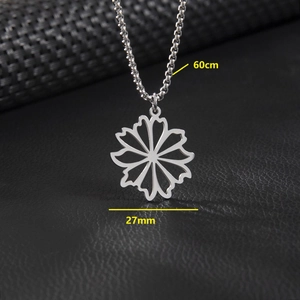Minimalist stainless steel hollow flower pendant necklace with 60cm silver chain link