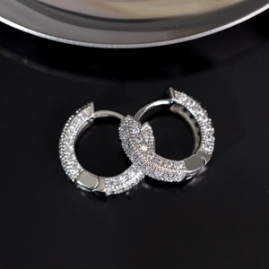 Classic silver iced out hoop earrings with micro paved cubic zirconia for men and women