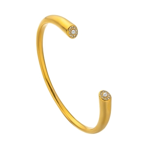 18K gold plated C-shaped cuff bracelet with inlaid pearls and sparkling crystals