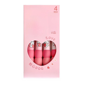 Cute 4-piece retractable black ink gel pen set with 0.5mm ST tip and pink dog pattern