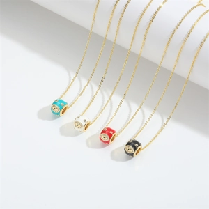 Creative doughnut-shaped evil eye pendant necklace with enamel stars and sparkling zircons