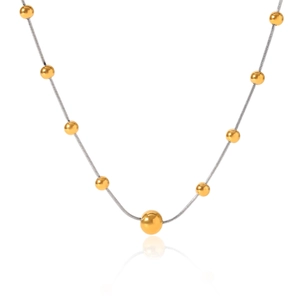 Elegant two-tone stainless steel snake chain necklace with polished gold bead pendants