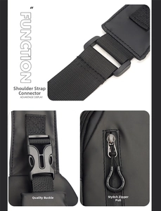 Detail of waterproof chest bag featuring adjustable nylon straps and durable buckles