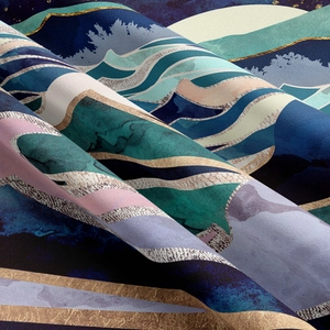 Detailed macro view showing the soft texture and flowing patterns of the abstract mountain tapestry