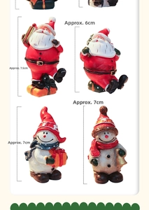 Detailed view of hand-painted resin Santa and Snowman miniatures with size labels
