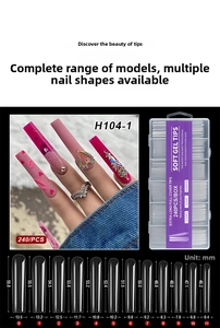 Size chart for 240pcs XXXL extra long clear false nail tips with 12 sizes from 0 to 11
