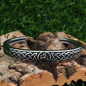 Vintage Triskelion braided stainless steel open bangle with Celtic knotwork design