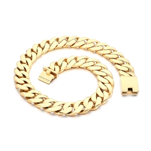24mm gold titanium steel Cuban link chain necklace with polished clasp for men