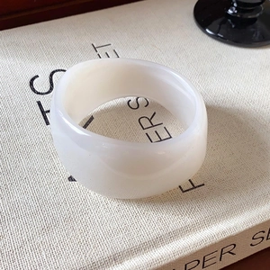 Minimalist wide geometric acrylic bangle with creamy white translucent finish for women