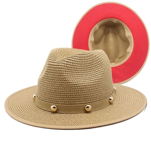 Straw Fedora Panama Hat With Red Bottom Vintage Ethnic Pattern Band Summer UV Protection Beach Sunshade For Women Men