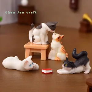 Miniature Realistic Cat Figurines Resin Micro Landscape Ornament Animal Models Desk Chair For Fairy Garden Decor
