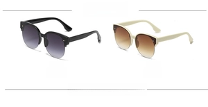 Detailed comparison of round cat-eye sunglasses in classic black and beige color options