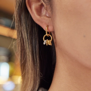 Classic two-tone multi-hoop earrings in gold and silver finish with twist texture