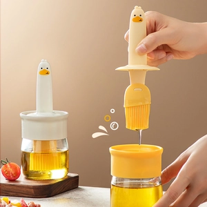 Duck-shaped silicone oil brush with glass jar set for kitchen baking and grilling