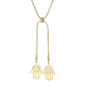 Collier Pendentif Main De Hamsa Acier Inoxydable Réglable Chaîne Serpent Main De Fatima Bijoux Pour Femmes