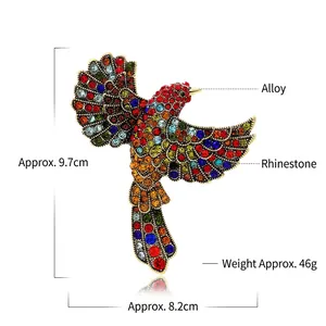 Vintage rhinestone hummingbird brooch in colorful alloy with size 9.7cm x 8.2cm details