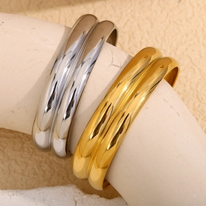 Bracciale rigido largo in acciaio inossidabile placcato oro 18K e argento minimalista