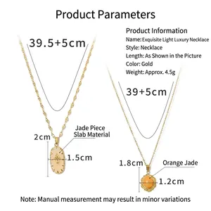Size chart for 18K gold necklaces featuring natural stone and acetate pendants