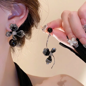 Asymmetric Flower Crystal Dangle Earrings With 925 Sterling Silver Earring Post Vintage Jewelry For Women