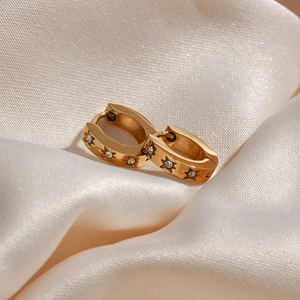 Elegant 18K gold plated stainless steel hoop earrings with star-shaped zircon inlays