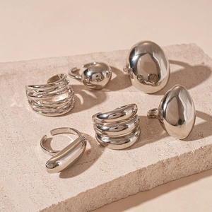 Minimalist Alloy Geometric Rings Multi Layered Oval Bean Shape Adjustable Open Finger Jewelry For Women Punk Style