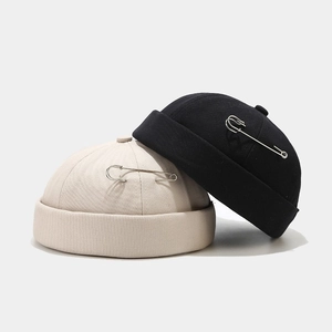 Retro Docker Hat Brimless Sailor Cap Cotton Canvas With Metal Safety Pin Streetwear Hip Hop Miki Hat For Men Women