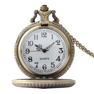 Vintage bronze steam train quartz pocket watch with hollow cover and white dial