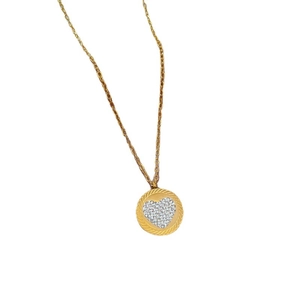 Minimalist gold titanium steel heart necklace with crystal circle pendant