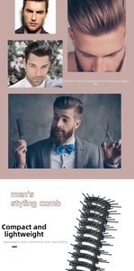 Detail of a lightweight black vented hairbrush for men's styling with rounded massage tips