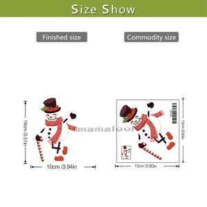 Size chart showing dimensions for snowman wall stickers with a 14x10cm finished layout