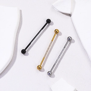 Industrial Barbell Earring Stainless Steel Zircon Inlaid Ear Cartilage Piercing Body Jewelry Long Bar Design